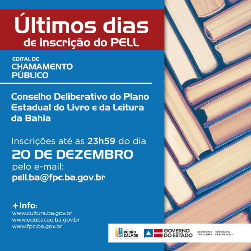 Seguem até segunda (20) inscrições para participar do Conselho Deliberativo do Plano Estadual do Livro e da Leitura