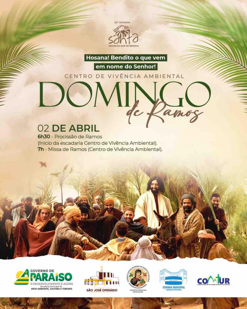 Missa de Ramos será realizada no próximo domingo, dia 02, no Centro de Vivência