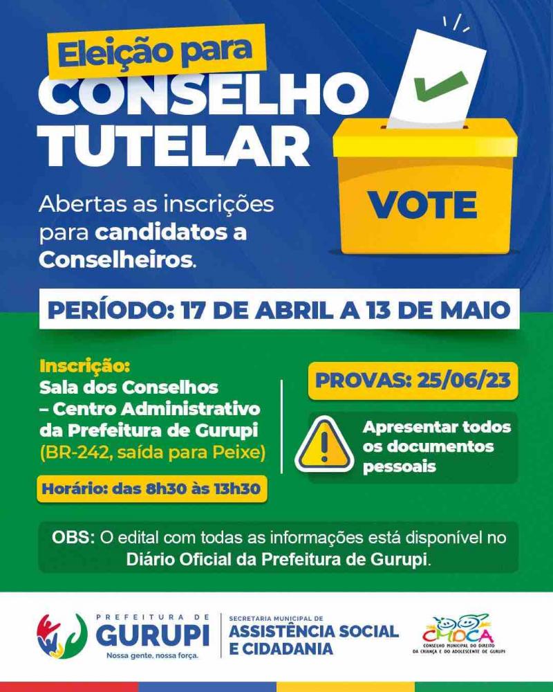 Inscrições para Conselheiro Tutelar de Gurupi vão até o próximo dia 13; remuneração é de R$ 2.558,74