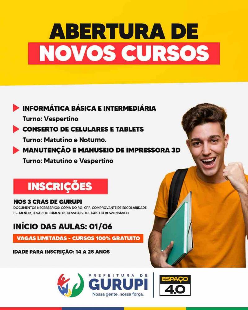 Espaço 4.0 da Prefeitura de Gurupi está com inscrições abertas para três novos cursos de qualificação
