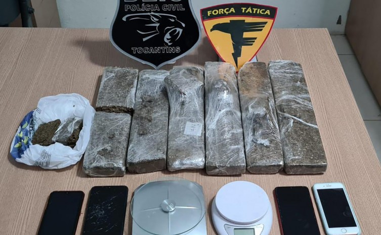Em Gurupi, Forças de Segurança apreendem mais de 7 kg de drogas e prendem dois suspeitos por tráfico